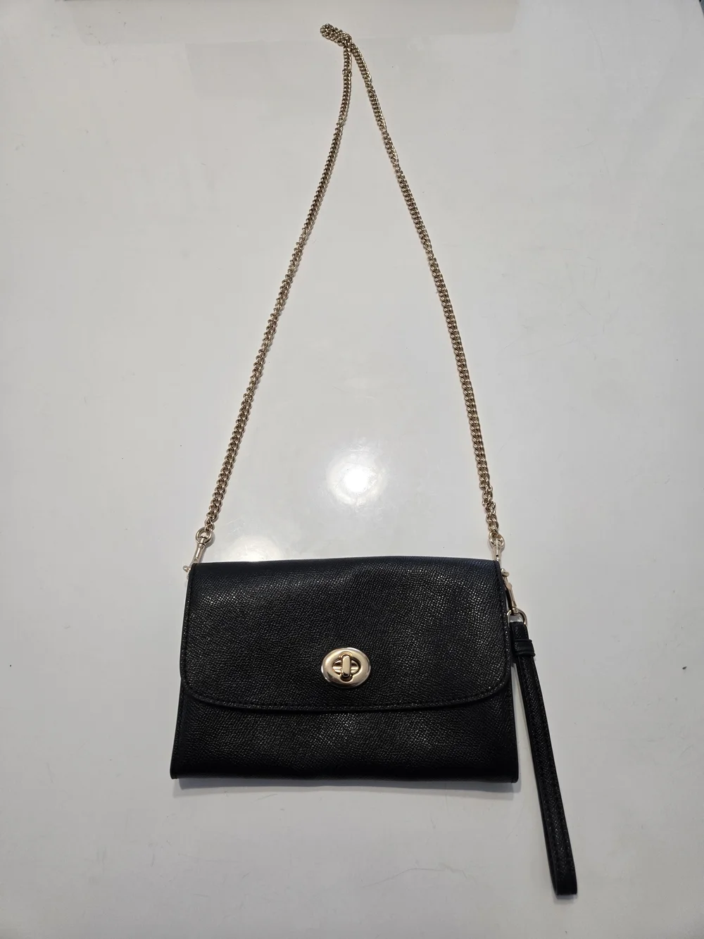 Coach Marlow Chain Crossbody Clutch F33390 in Black Crossgrain Leather